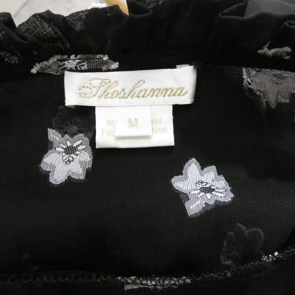 Shoshanna Women's M Terra Top Black Semi Sheer Floral Button Up Ruffle Detail - Picture 9 of 11